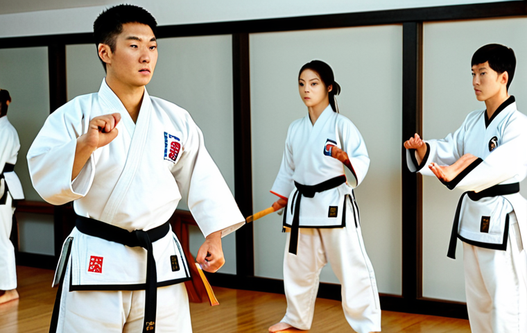 **

A professional Taekwondo instructor, fully clothed in a clean and modest dobok, demonstrating a basic stance in a bright and well-maintained dojang. Students in the background are attentively watching. The dojang features traditional Korean elements. Safe for work, appropriate content, perfect anatomy, correct proportions, natural pose, well-formed hands, proper finger count, professional, family-friendly, high quality.

**