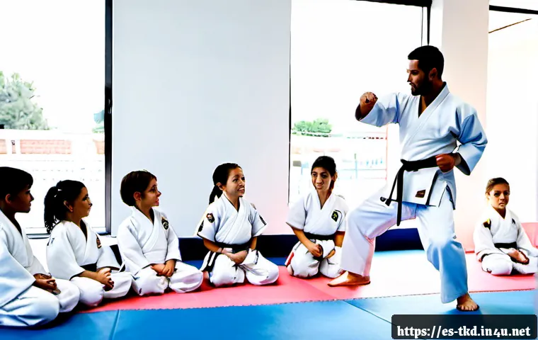 Home 17 태권도 홍보 효과적인 방법 - Photorealistic martial arts school promotion scene in a welcoming Spanish-speaking neighborhood, con...
